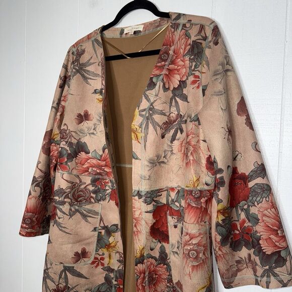 Solitaire Women’s Floral Faux Suede Cardigan Mauve Pink Size Large - Picture 3 of 4